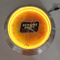 Pacific Genuine Draft Beer 'Cold Filtered Brewed With Pure Spring Water' Yellow Neon 14 1/2" Diameter Round Wall Clock