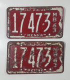 Set of 1963 Pennsylvania MB White Letters On Red Metal Motor Boat License Plate Tag 17473