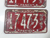 Set of 1963 Pennsylvania MB White Letters On Red Metal Motor Boat License Plate Tag 17473