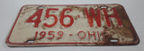 1959 Ohio Red Letters On White Metal Vehicle License Plate Tag 456 WH