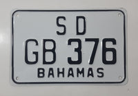 Vintage Bahamas S D Self Drive Rental Motor Cycle Black Letters on White Metal Vehicle License Plate Tag GB 376