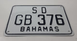 Vintage Bahamas S D Self Drive Rental Motor Cycle Black Letters on White Metal Vehicle License Plate Tag GB 376