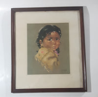 Vintage 1960s Dorothy M. Oxborough First Nations Native Child 12 1/4" x 14 3/8" Framed Painting Print