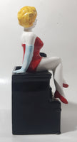 Rare 1983 Vandor Marilyn Monroe Sitting On A Black Piano 7 1/4" Tall Ceramic Pen Holder