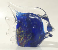 Vintage Murano Style Clear and Blue Coral Tropical Fish Angelfish 3 1/4" Tall Art Glass Ornament