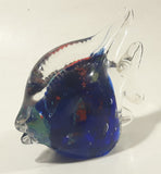 Vintage Murano Style Clear and Blue Coral Tropical Fish Angelfish 3 1/4" Tall Art Glass Ornament