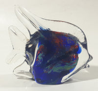 Vintage Murano Style Clear and Blue Coral Tropical Fish Angelfish 3 1/4" Tall Art Glass Ornament