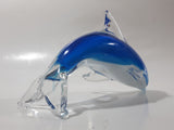 Murano Style Art Glass Clear and Fading Blue and White 6 1/2" Long Dolphin Sculpture Ornament