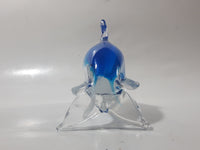 Murano Style Art Glass Clear and Fading Blue and White 6 1/2" Long Dolphin Sculpture Ornament