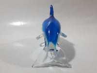 Murano Style Art Glass Clear and Fading Blue and White 6 1/2" Long Dolphin Sculpture Ornament