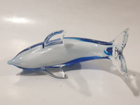 Murano Style Art Glass Clear and Fading Blue and White 6 1/2" Long Dolphin Sculpture Ornament