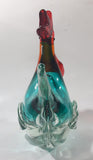 Vintage Murano Style Chicken Rooster Clear Blue Red 7 1/2" Tall Art Glass Ornament