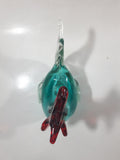 Vintage Murano Style Chicken Rooster Clear Blue Red 7 1/2" Tall Art Glass Ornament