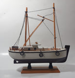 White Tugboat Style Boat 10" Long Wood Ship Model