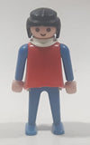 Vintage 1974 Geobra Playmobil Woman with Black Hair in Red Vest and Blue Clothes 2 7/8" Tall Toy Figure