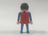 Vintage 1974 Geobra Playmobil Woman with Black Hair in Red Vest and Blue Clothes 2 7/8" Tall Toy Figure