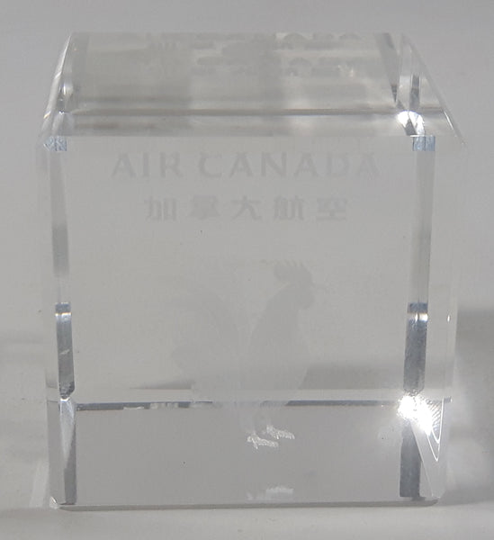 Air Canada Chinese New Year Rooster Clear Glass Cube Shaped Paper Weight