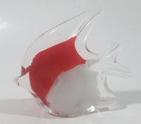 Vintage Murano Style Clear Red White Tropical Fish Angelfish 3 1/2" Tall Art Glass Ornament