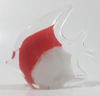 Vintage Murano Style Clear Red White Tropical Fish Angelfish 3 1/2" Tall Art Glass Ornament