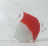 Vintage Murano Style Clear Red White Tropical Fish Angelfish 3 1/2" Tall Art Glass Ornament