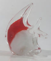 Vintage Murano Style Clear Red White Tropical Fish Angelfish 3 1/2" Tall Art Glass Ornament