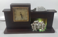 Vintage United Clock Corp Light Up Fire Place Self Starting Wood Cased Electric Mantle Clock Made in U.S.A.