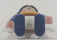 1995 Geobra Playmobil Small Black Haired Girl Child White Pants Blue Sweater with Yellow Red White Stripes 1/8" Tall Toy Figure