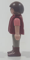 1992 Geobra Playmobil Small Brunette Girl Child Grey Pants Pink and Black Shirt with Magenta Vest 2 1/8" Tall Toy Figure