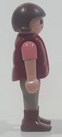 1992 Geobra Playmobil Small Brunette Girl Child Grey Pants Pink and Black Shirt with Magenta Vest 2 1/8" Tall Toy Figure