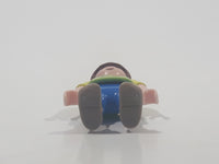 2010 Geobra Playmobil Small Brunette Boy Child Blue Capri Pants Two Tone Green Shirt Escula Red Skateboarder Design 2 1/8" Tall Toy Figure