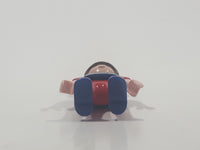 1995 Geobra Playmobil Small Brunette Boy Child Red Pants Dark Blue and Red Sleeved 54 Action Sports Shirt 2 1/8" Tall Toy Figure