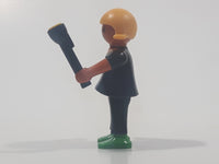 1995 Geobra Playmobil Small Blonde Girl Child Black Pants Black Shirt with Lime Green Bat 2 1/8" Tall Toy Figure with Flashlight Accessory