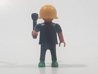 1995 Geobra Playmobil Small Blonde Girl Child Black Pants Black Shirt with Lime Green Bat 2 1/8" Tall Toy Figure with Flashlight Accessory