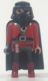 2004 Geobra Playmobil Pirate with Hook Hand Black Hair and Beard Red and Black Clothes Black Cape 2 3/4" Tall Toy Figure