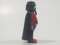 2004 Geobra Playmobil Pirate with Hook Hand Black Hair and Beard Red and Black Clothes Black Cape 2 3/4" Tall Toy Figure