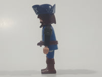 2004 Geobra Playmobil Pirate Brunette Hair and Beard Blue Clothes Black Hat 2 3/4" Tall Toy Figure