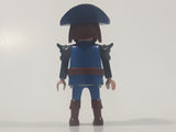 2004 Geobra Playmobil Pirate Brunette Hair and Beard Blue Clothes Black Hat 2 3/4" Tall Toy Figure