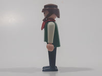 1974 Geobra Playmobil Brown Hair and Beard Black Pants White and Green Top with Red Scarf 2 3/4" Tall Toy Figure