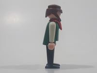 1974 Geobra Playmobil Brown Hair and Beard Black Pants White and Green Top with Red Scarf 2 3/4" Tall Toy Figure