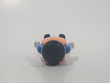 1990 Geobra Playmobil Black Hair Bright Orange Pants Blue Shirt Orange Vest 2 3/4" Tall Toy Figure
