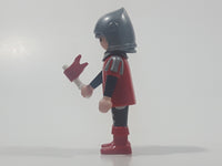 1993 Geobra Playmobil Grey Hair Armor Red Top Silver Helmet Medieval Soldier 2 3/4" Tall Toy Figure with Flag Accessory