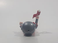 1993 Geobra Playmobil Grey Hair Armor Red Top Silver Helmet Medieval Soldier 2 3/4" Tall Toy Figure with Flag Accessory