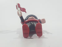 1993 Geobra Playmobil Grey Hair Armor Red Top Silver Helmet Medieval Soldier 2 3/4" Tall Toy Figure with Flag Accessory