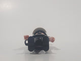 1992 Geobra Playmobil Black Hair Black Uniform White Helmet Police Officer 2 3/4" Tall Toy Figure