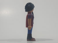 2011 Geobra Playmobil Black Braided Hair Woman with Blue Pants Dark Red Plaid Shirt 2 3/4" Tall Toy Figure