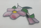 Vintage Pink Flower Leaded Stained Glass Window Sun Catcher Hanging