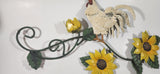 White Rooster Chicken on Yellow Sunflower Vines 11 1/4" x 17 1/2" Metal Wall Art