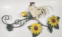 White Rooster Chicken on Yellow Sunflower Vines 11 1/4" x 17 1/2" Metal Wall Art