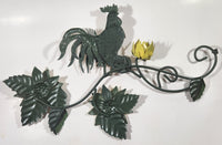 White Rooster Chicken on Yellow Sunflower Vines 11 1/4" x 17 1/2" Metal Wall Art