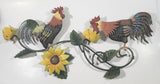 Colorful Rooster Chickens on Yellow Sunflower Vines 9 3/4" x 20" Metal Wall Art